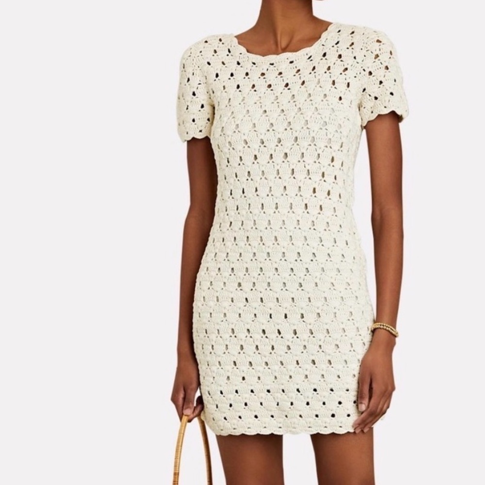 INTERMIX SONIA OFF-WHITE CROCHET SHORT SLEEVE MINI SHIFT DRESS SZ LARGE NWT